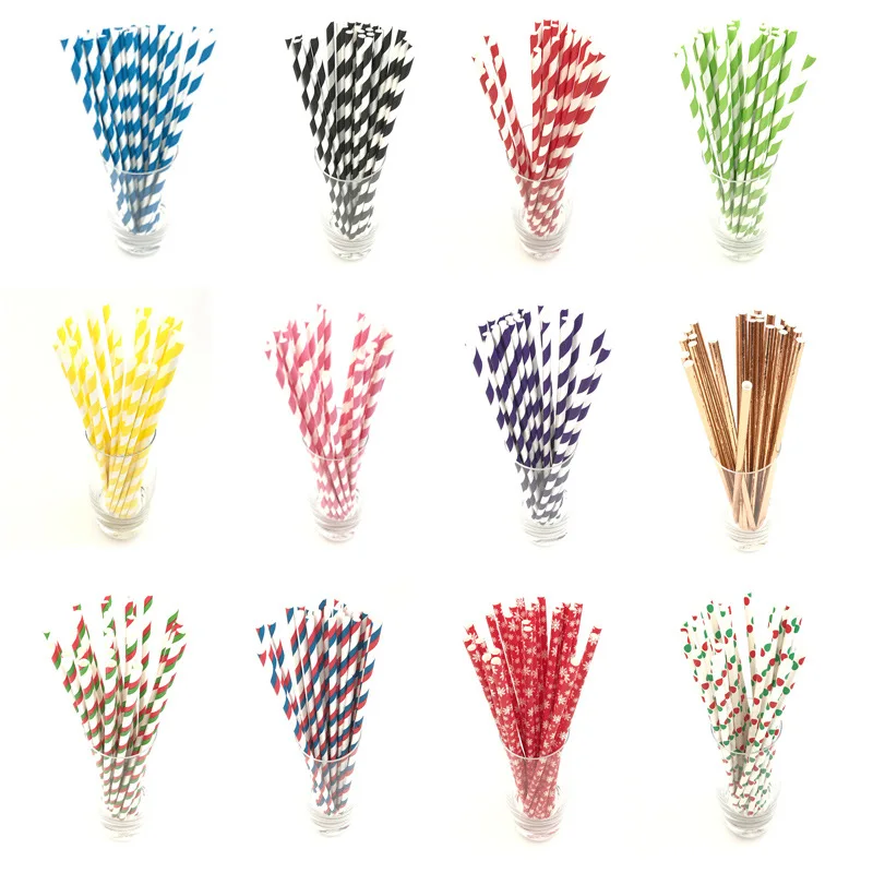 

Colored stripe paper disposable kraft degradable straws
