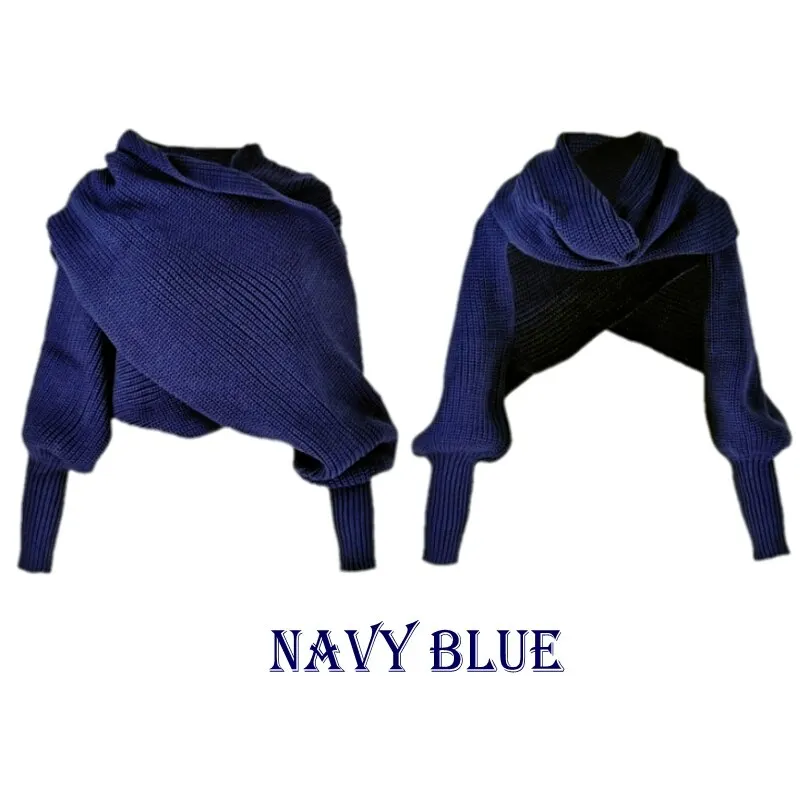 Осень зима унисекс вязаный шейный шарф накидка шаль с рукавами для WO мужчин женщин Открытый снуд мужской - Цвет: Синий