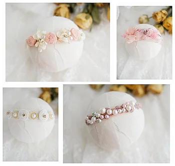 

Newborn Photography Props Baby Headband Flower Hairband Infantil Photo Pearl Headdress Baby Shooting Accessories headwear