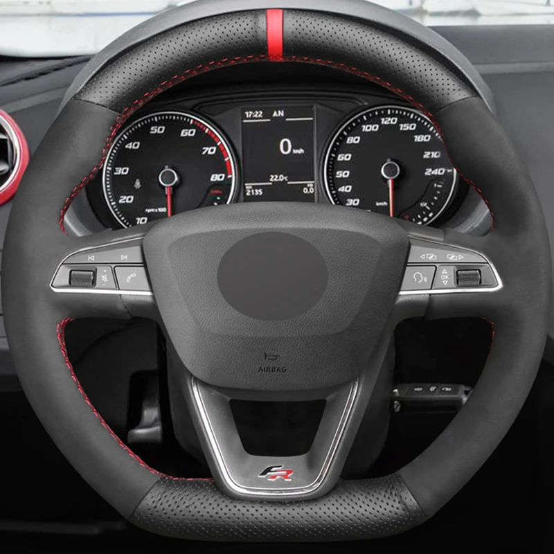 Черный чехол на руль из натуральной кожи и замши для Seat Leon Cupra R Leon ST Cupra Ateca FR