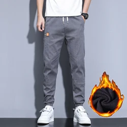 Pantalones vaqueros gruesos y cálidos para hombre, ropa de calle a la moda, gris oscuro, pantalones térmicos Harem, invierno, 2021