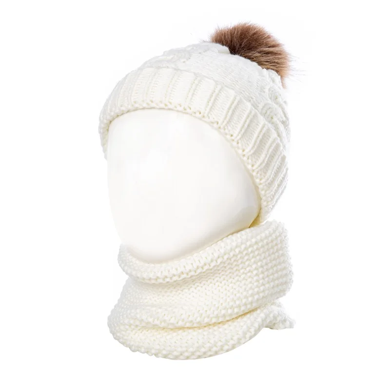 Милые детские зимние теплые наборы шарф шапка детские зимние Утепленные модные для мальчиков и девочек новые детские вязаные шапки шарф костюм