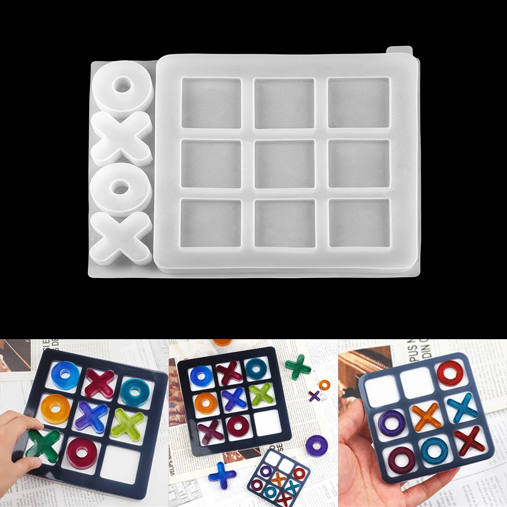 Compact Tic Tac Toe Silicone Casting Mold for DIY Resin Crafts and Jewelry Making