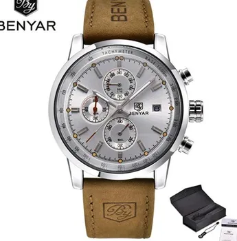 

Casual leather men's watch fashion sports small three-needle calendar waterproof quartz watch (with box) gray surface