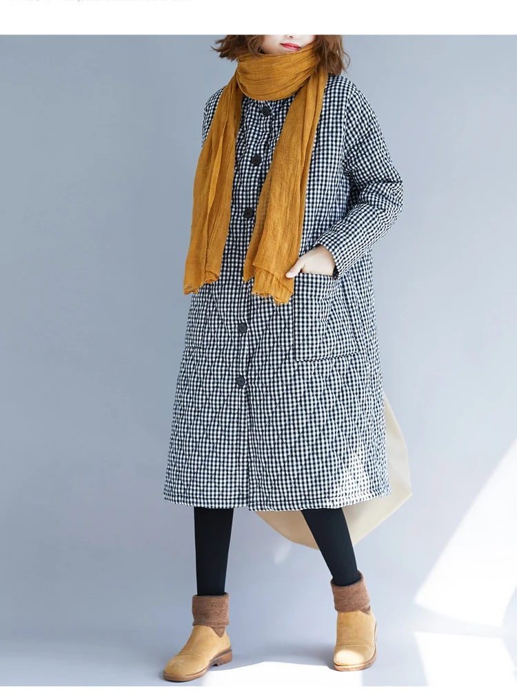 EORUTCIZ Winter Thick Women Parka Long Jacket Warm Plaid Oversize Coat Vintage Harajuku Autumn Outerwear LM565