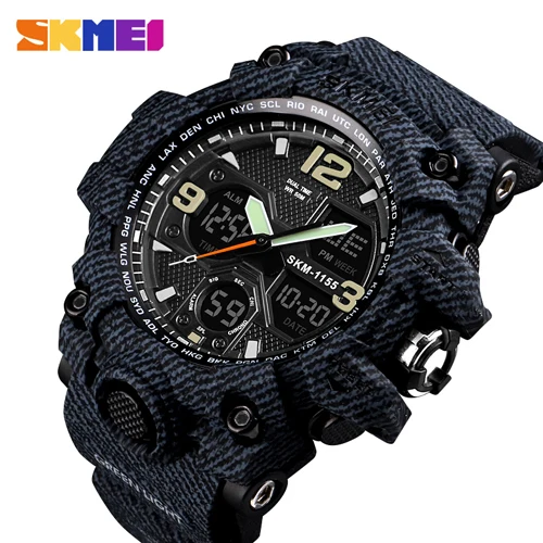 SKMEI брендовые военные мужские спортивные часы Роскошные водонепроницаемые кварцевые аналоговые часы мужские модные светодиодный цифровые часы Relogio Masculino - Цвет: Denim Black