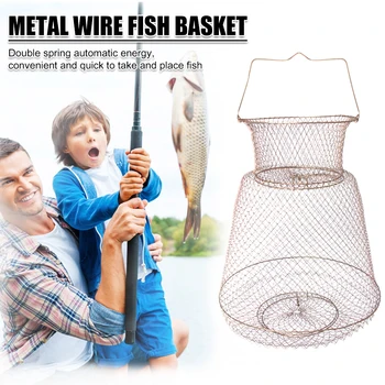 

25x44cm Foldable Metal Net Fish Basket Steel Wire Fishing Cages for Fish Protection Supplies Outdoor Crab Angling Tackle
