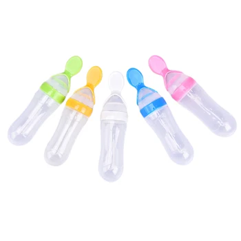 

New 90ML Lovely Safety Infant Baby Silicone Feeding With Spoon Feeder Food Rice Cereal Bottle For Best Gift