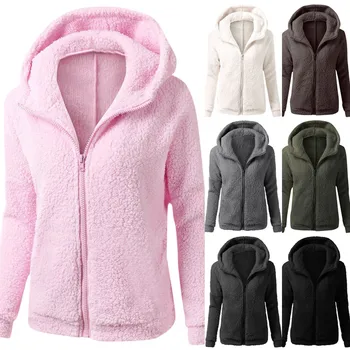 

Fashion Women Solid Colors Long Sleeved Hooded Sweatshirt Coat Female Winter Warm Zipper Cotton Jacket Outwear Plus Size#g3
