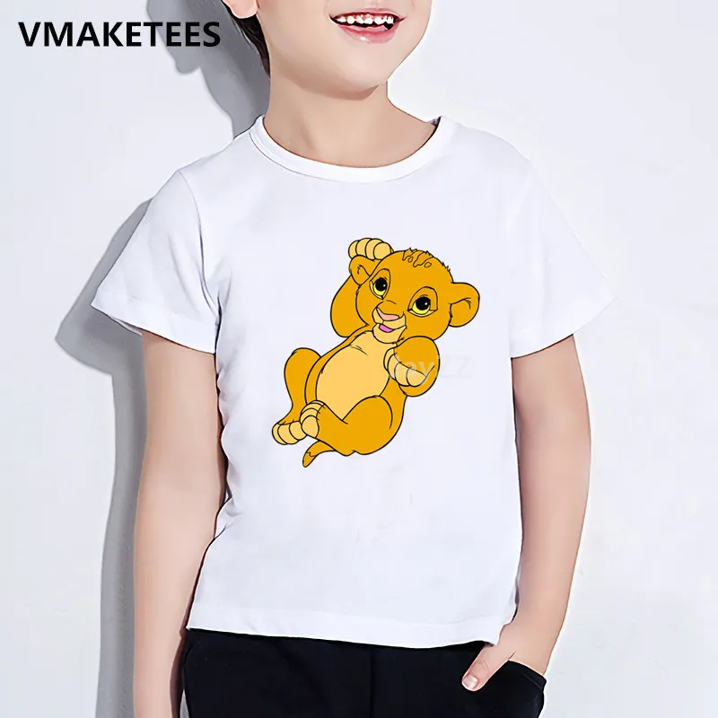 crianças bonito simba dos desenhos animados leão rei impressão camiseta crianças engraçado roupas meninas meninos verão branco bebê camisa