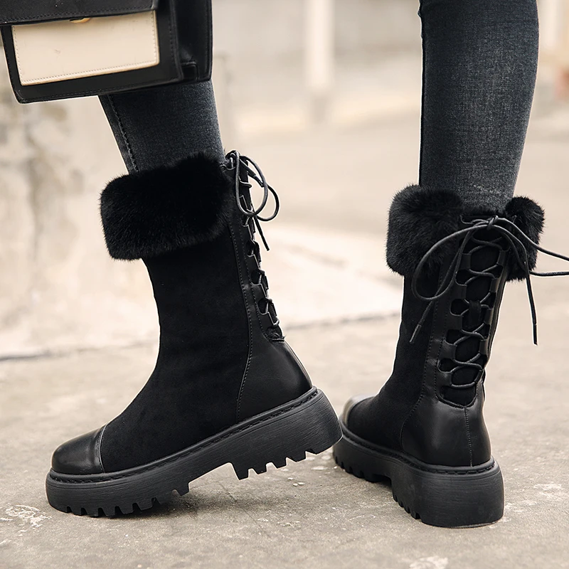 2020Autumn Winter New Female Snow Boots Thick Bottom Real Fur Boots Plush Warm Boots Flat Bottom zipper Shoes Ladies Ankle Boots