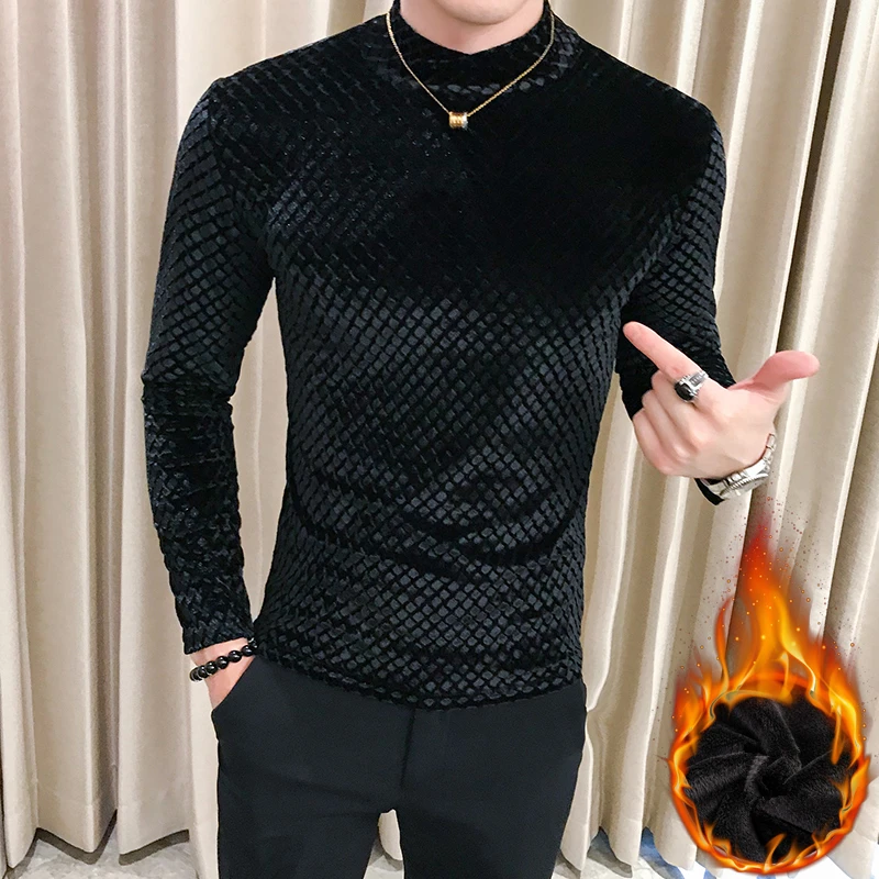 Fashion men plaid sweater long sleeve pullover winter thick warm turtleneck black casual pullover male slim fit knitted sweater