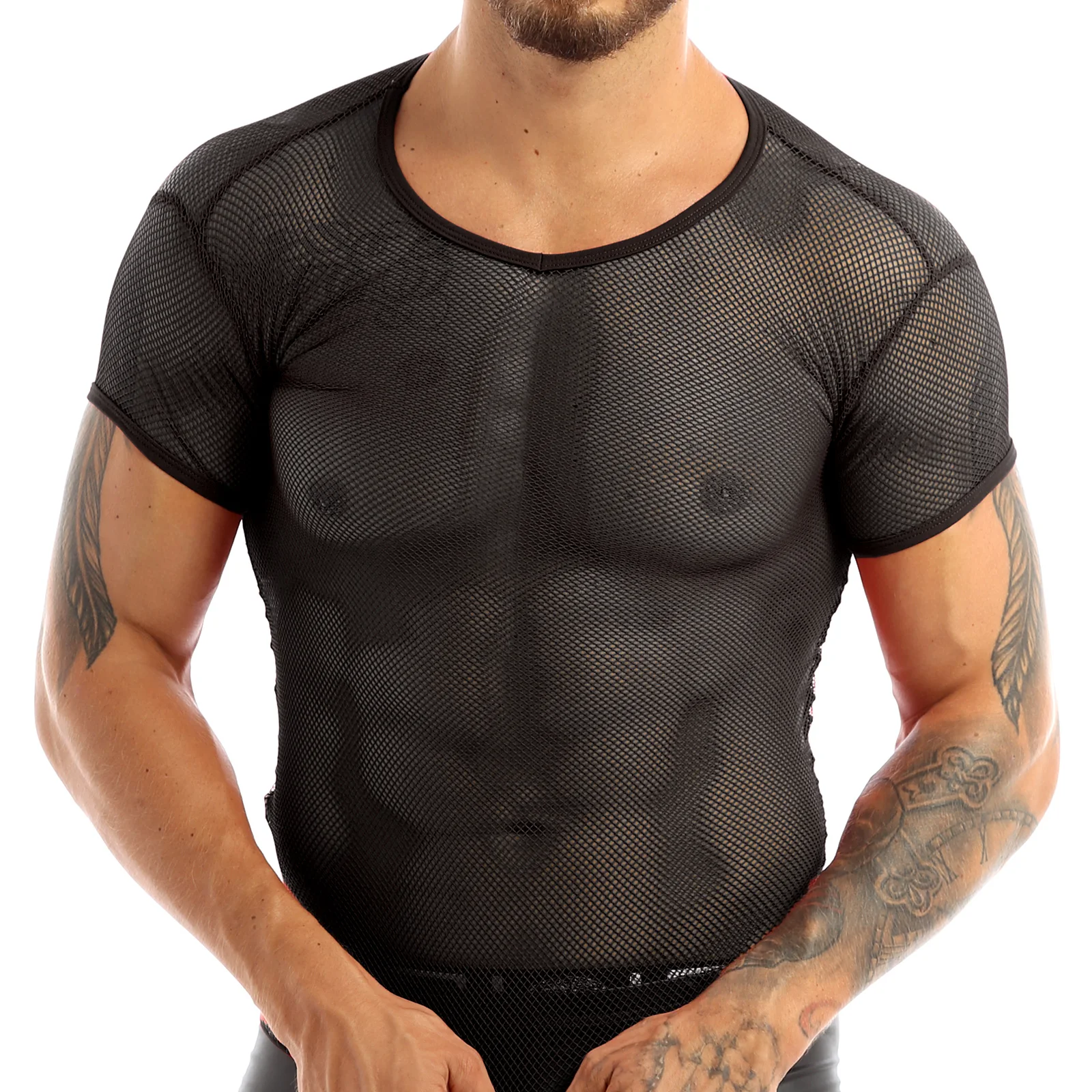 Sexy Men Mesh Male Short Sleeve Top