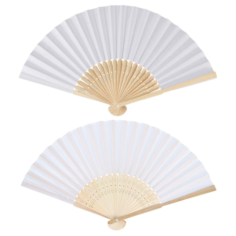 

30 Pcs Silk Wedding Hand Fan with Organza Gift Bag(White) & 10 Pcs Blank White Chinese Folding Bamboo Fan Retro Hand Paper Fans