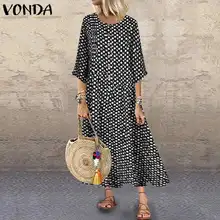Длинное платье в горошек VONDA, весенне-летнее винтажное богемное платье с рукавами-фонариками размера плюс, повседневное летнее платье