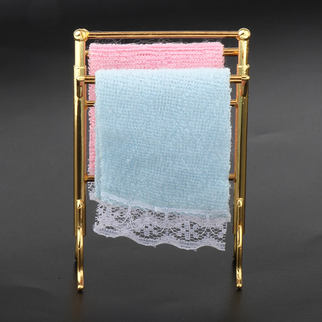 12th Realistic Miniature Bathroom Towels Rack Set, Exquisite Crafted Cute Designed, Dollhouse Accessories Doll House Decor