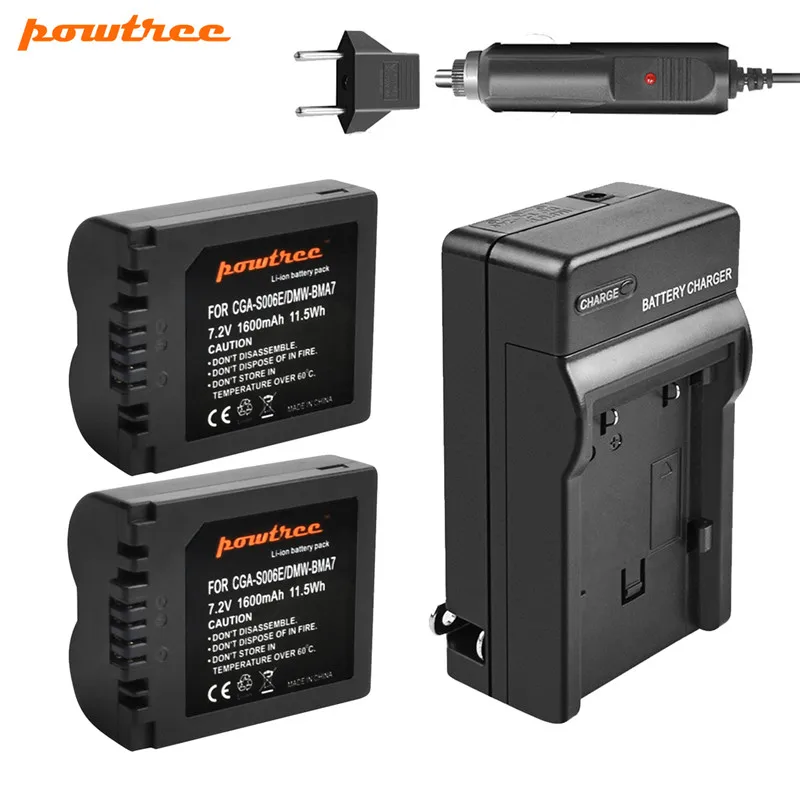 2 Battery Charger Powtree 1600 мА/ч, CGA-S006 CGA S006 Замена Батарея+ Зарядное устройство для цифрового фотоаппарата Panasonic Lumix DMC-FZ28 DMC-FZ7 DMC-FZ8, FZ50, FZ8K, FZ28K - Цвет: 2 Battery Charger