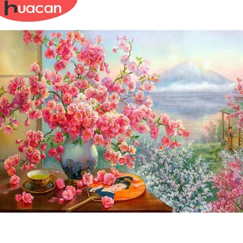 

HUACAN Diamond Painting Cherry Rhinestones Pictures Diamond Embroidery Flower Full Square Round Handicrafts Gift