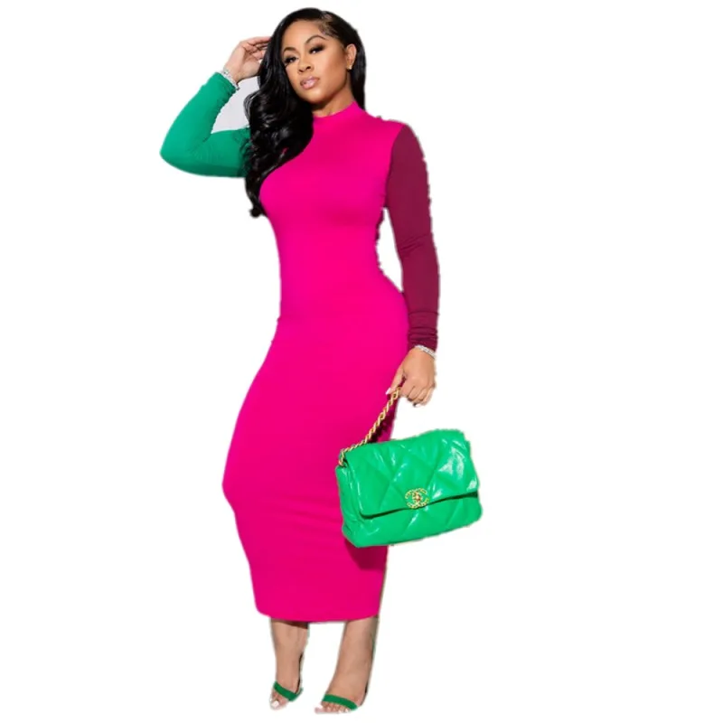 2021 Spring And Summer New 2XL Long-sleeved Dress Sexy Ladies High-waisted Slim One-step Skirt Fashion Elegant Slim Casual Dress