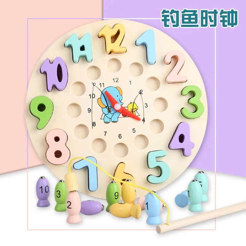 Дети Дерево с цифрами часы игрушка Многофункциональный-в-магнитной рыбалки образовательное время когнитивные обучающие средства