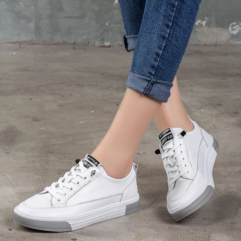

Genuine Leather Board Female 2020 Summer Leisure Women's Cowhide Soft Student Single Shoes Lace Flat Bottom