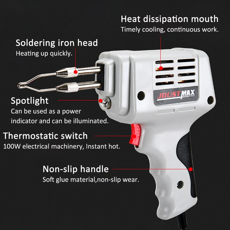 100W Soldering Gun Kit Heat-resistant ABS Hand Welding Tool Copper Core Quick Heating Electrical Soldering Iron Set Rework Stati