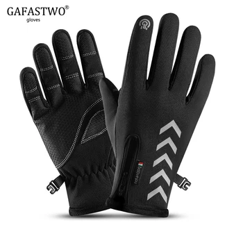 

Winter Riding Warm Mens Gloves Fashion Womens Outdoor Sport Non-Slip Waterproof Five-Finger Touch Screen Night Reflective Gloves