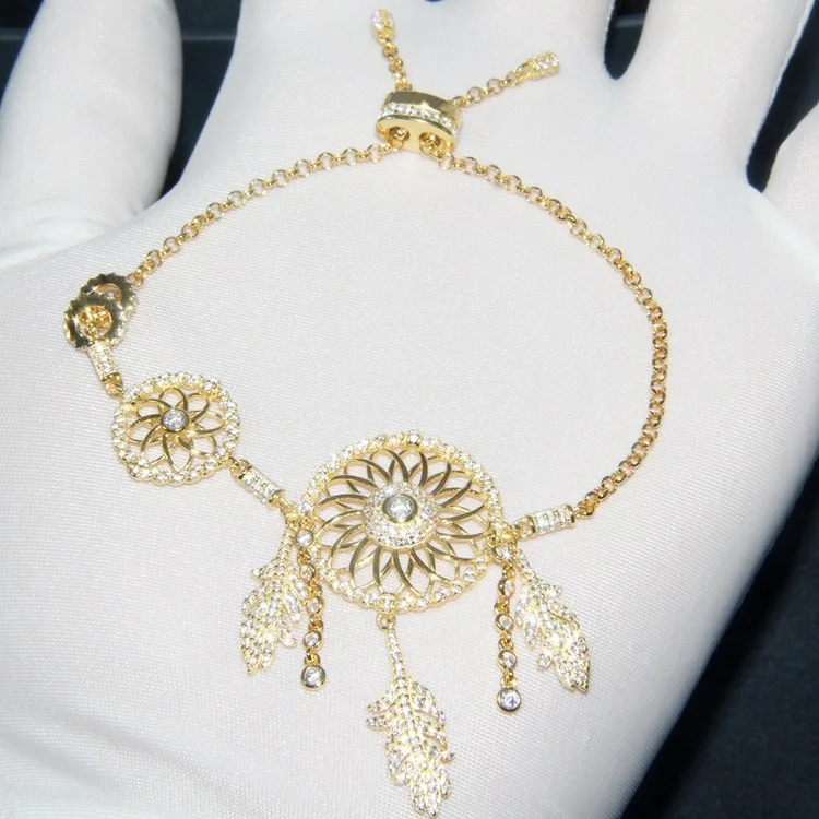 Модный браслет с подвеской в виде подсолнуха из стерлингового серебра 925 пробы, прозрачный браслет с цирконием, камнями CZ, садовыми цветами и листьями