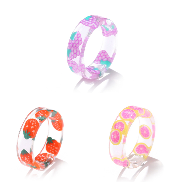 Style Transparent Colorful Fashion Resin Fruit Ring Set Sweet Temperament Acrylic Rings for Women Party Jewelry Friends Gift