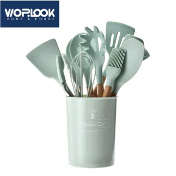 

12pcs Kitchen Utensil Set Silicone Cooking Tools Set Household Wooden Koken Gereedschap Met Opbergdoos Turner Tang Spatel Turner