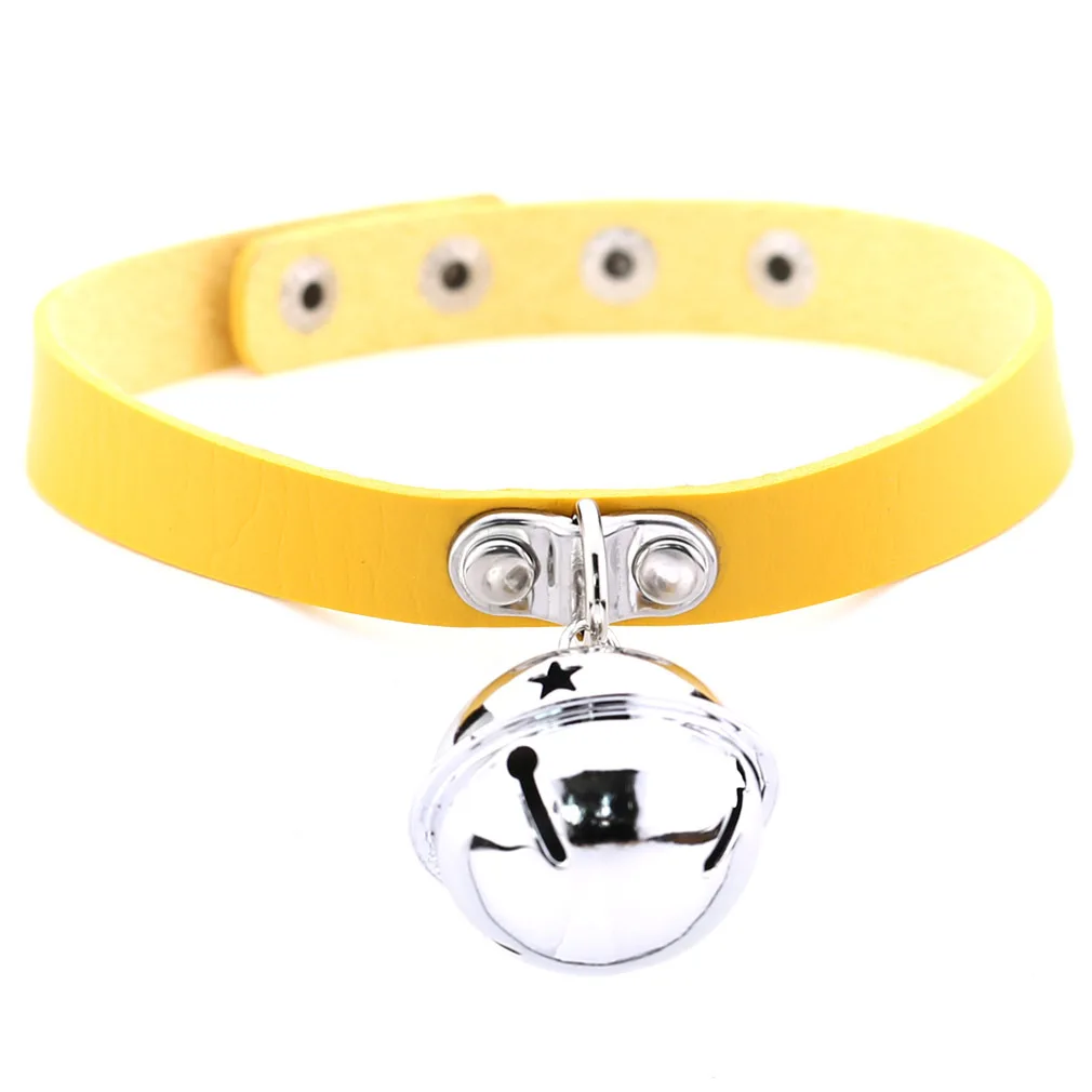Чокер Харадзюку панк кожаное ожерелье подвески для колокольчиков одежда для шеи Женская цепочка для ключицы женский воротник - Окраска металла: Yellow