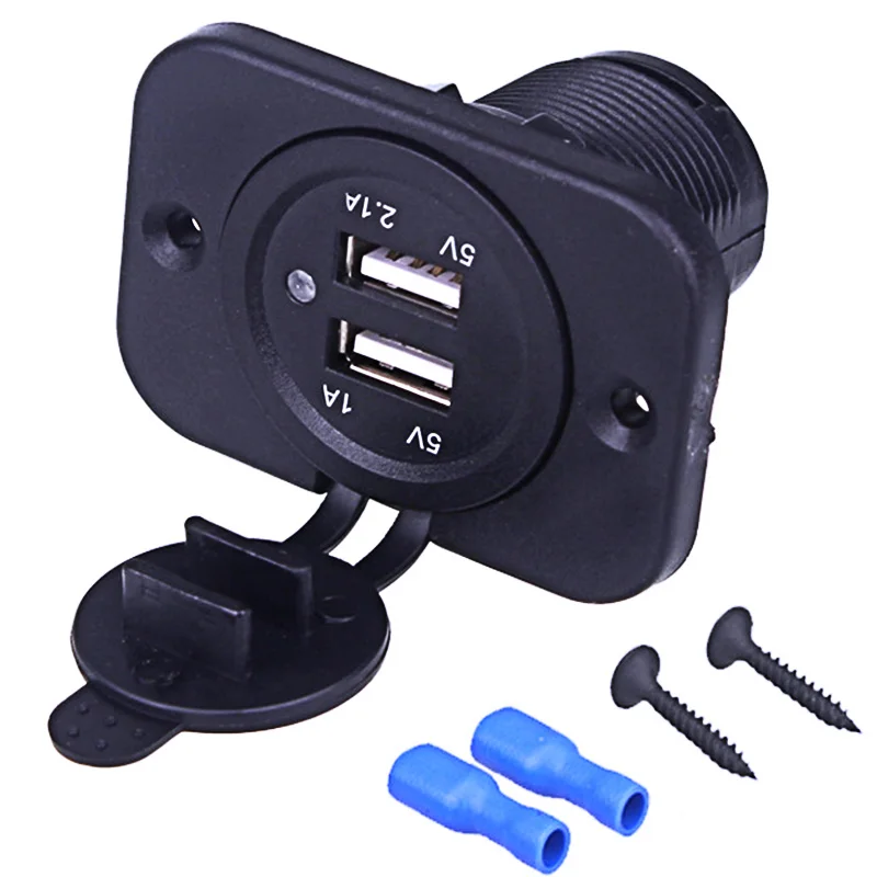 

5V 3.1A 12V Dual USB Car Charger with Panel Waterproof Power Adapter Socket Outlet for Vehicle Boat Truck Motorcycle