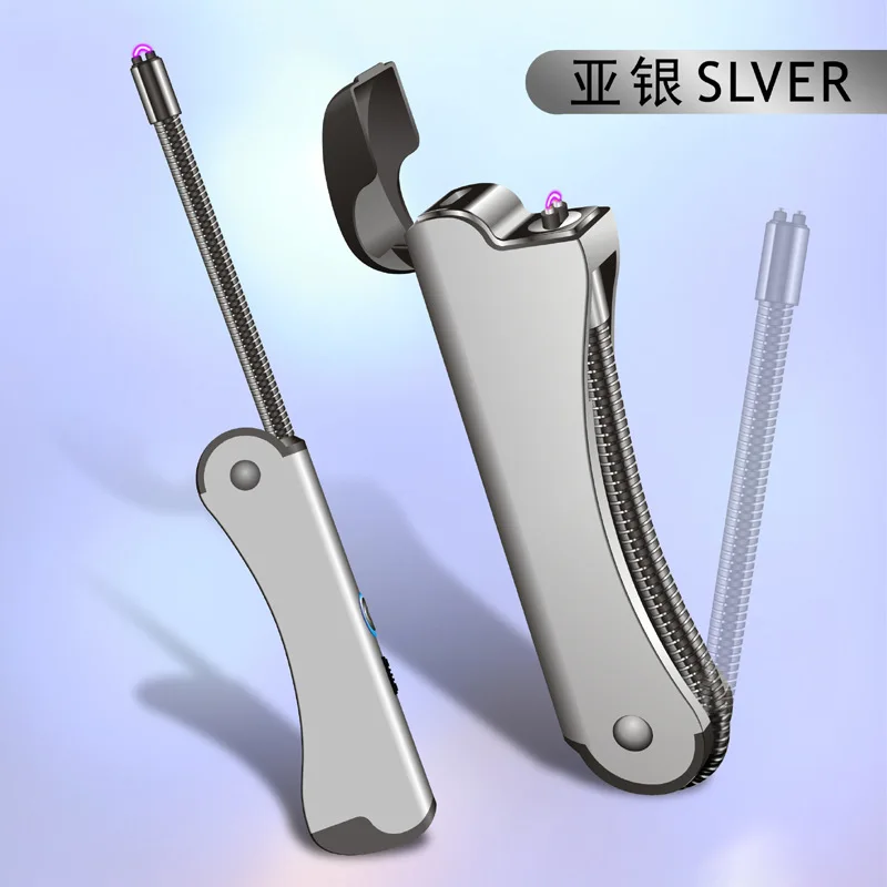 Matte Silver Двойное использование электрическая зажигалка с подключением к USB длинный 360 вращающийся металлический шланг Электронная Зажигалка Ветрозащитная плазменная дуговая импульсная зажигалка - Цвет: Matte Silver