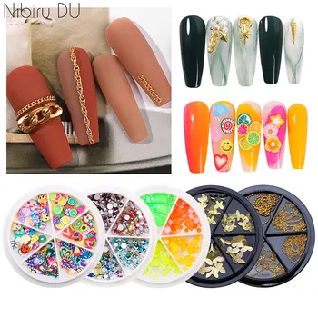 

Nail Art Rhinestone Decoration Manicure 6 Grid Turntable Jewelry 3D Butterfly Colorful Sequins DIY Nails Slime Box For Design