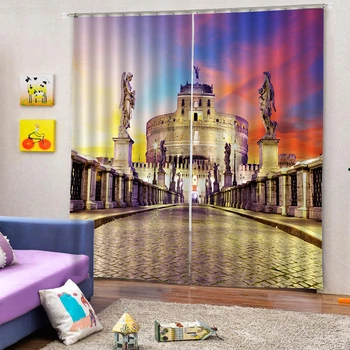 

3D Tower Sky Scenery Blackout Curtain For Living Room Landscape Trees Flower Bedroom Window Curtains Ultra-thin Micro Shading