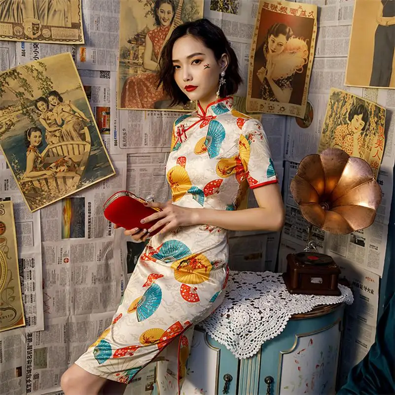 Мода Чонсам Китайский классический женский Qipao элегантный короткий рукав новинка платье Vestidos S-3XL