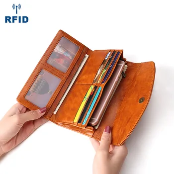 

2019 Genuine Leather Women Wallet Long Clutch Bags Womens Wallets And Purses Female Rfid Card Holders Coin Purse Girl Cartera