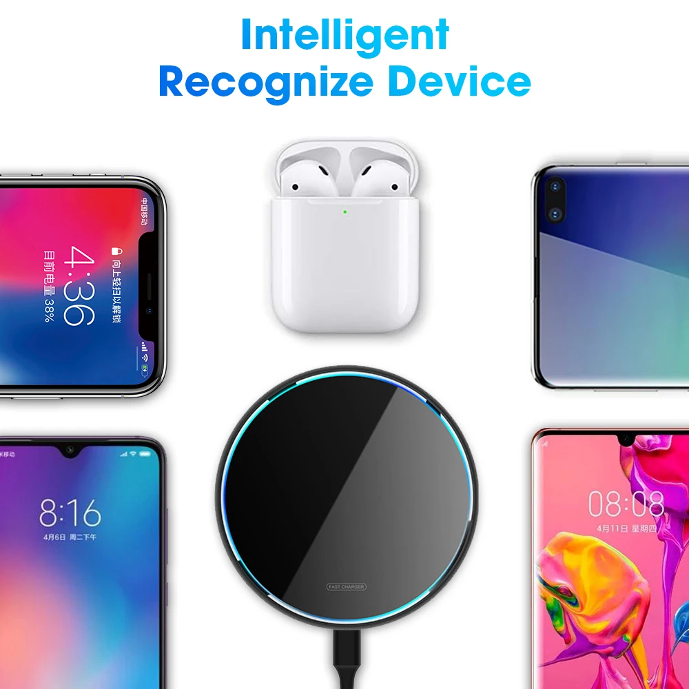 Беспроводное зарядное устройство 15 Вт Qi для iPhone 11 11Pro быстрая зарядка XR XS 8