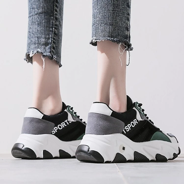 Ulzzang/женские кроссовки на массивном каблуке; Модные Разноцветные Повседневные кроссовки для бега; женская Вулканизированная обувь на платформе со шнуровкой;