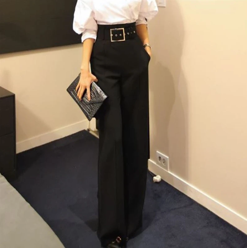 cigarette pants High Waist Wide Leg Pants Professional Suit Pants Women's Autumn Winter Ol Formal Dress wide leg pants lace up trousers black plus size capris