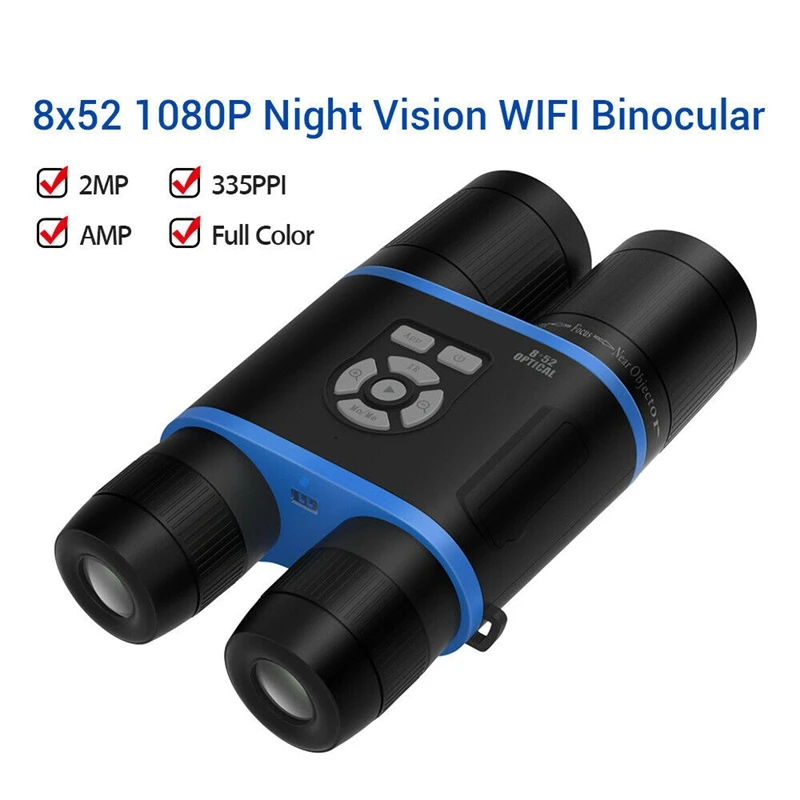  8X52 1080P 2MP Full Color Wifi Binocular Telescope Day & IR Night Vision 335PPI Hunting Cam