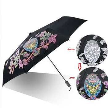 

Color Change Owl 8 Ribs Black Umbrella for Female Three- folding Anti UV Parasol Umbrella Rain for Women Men