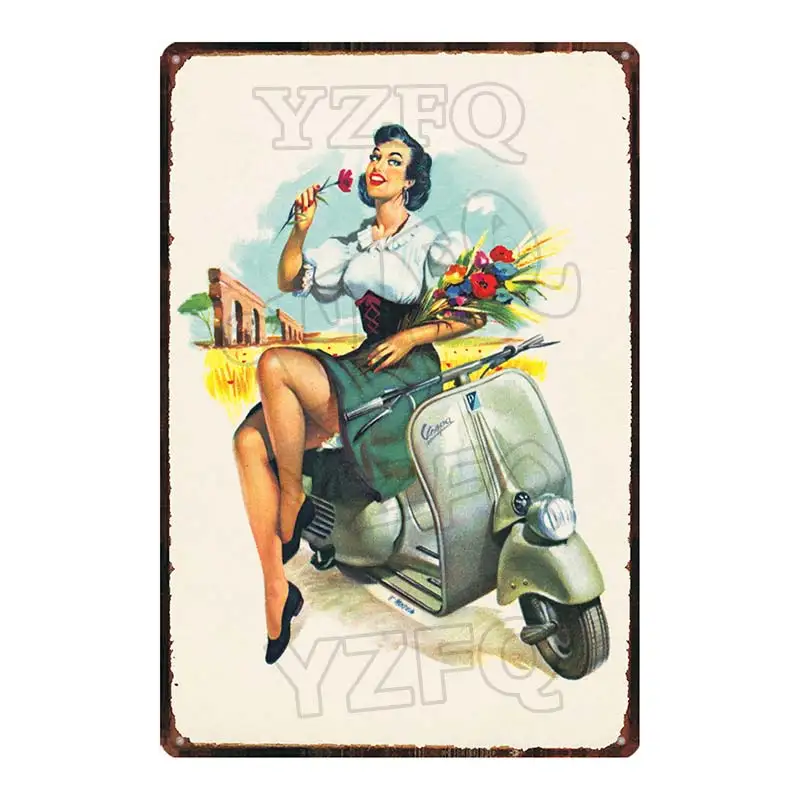 Vespa классический скутер мотоцикл оловянный гаражный знак металлические тарелки настенный паб домашний арт мотор декор железный плакат DU-5874A - Цвет: DU-5876