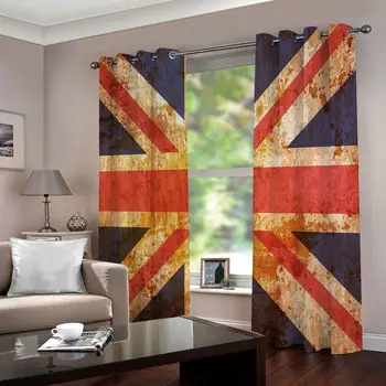 

2 Panels Curtain Union Jack UK Flag 3D Printing Blockout Fabric drapes window curtains for living room bedroom