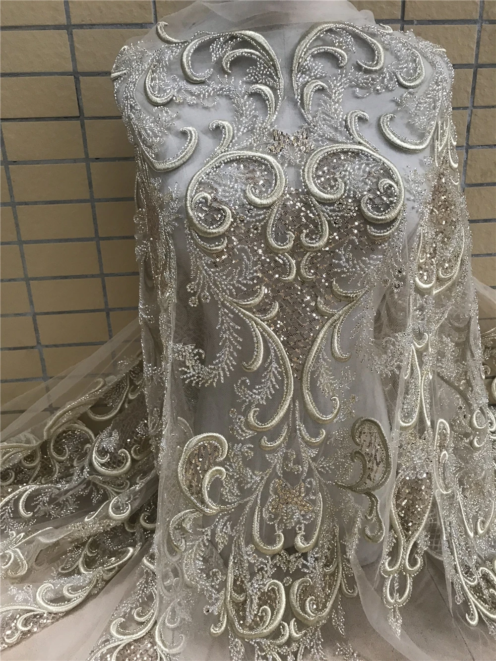 heavy beaded African embroidered Lace Fabric Pretty Embroidered Tulle Mesh JIANXI.C-488.8803 for Party Dress