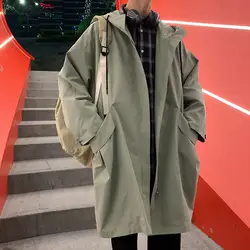 2019 Осенняя мужская Длинная ветровка, куртка-бомбер, Тренч, пальто в британском стиле, хлопковая Свободная верхняя одежда M-2XL