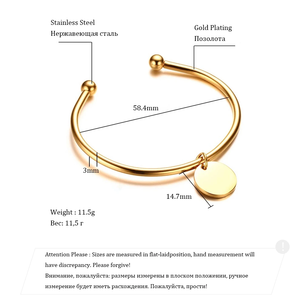 SUPERWEAR Stainless Steel Open Bangle for Women Yellow Gold Color Simple Round Bracelets with Charm Minimalism Fashion Jewelry