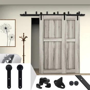 

Gifsin 5-20FT Sliding Barn Door Hardware Kit for Bypass Wooden Double Door Hardware in Round-Shape