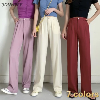 

Casual Pants Women 2020 Ulzzang Summer Elegant All-match Chic Ladies Wide Leg Pant Femme Thin Full Length Trousers Large Size