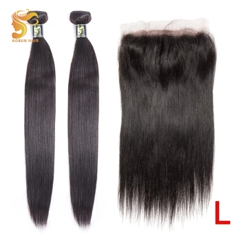 

AOSUN HAIR Brazilian Hair Weave Bundles Remy Straight Bundles With 360 Frontal Closure 100% Human Hair Extensions Natural Color